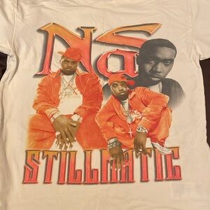 Abercrombie & Fitch rapper Nas Stillmatic tee shirt. Red and off white color.